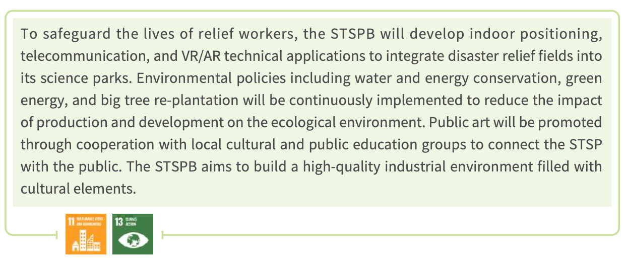 Overview of the environmental pillar policy focus mapped to T-SDG 11 and 13